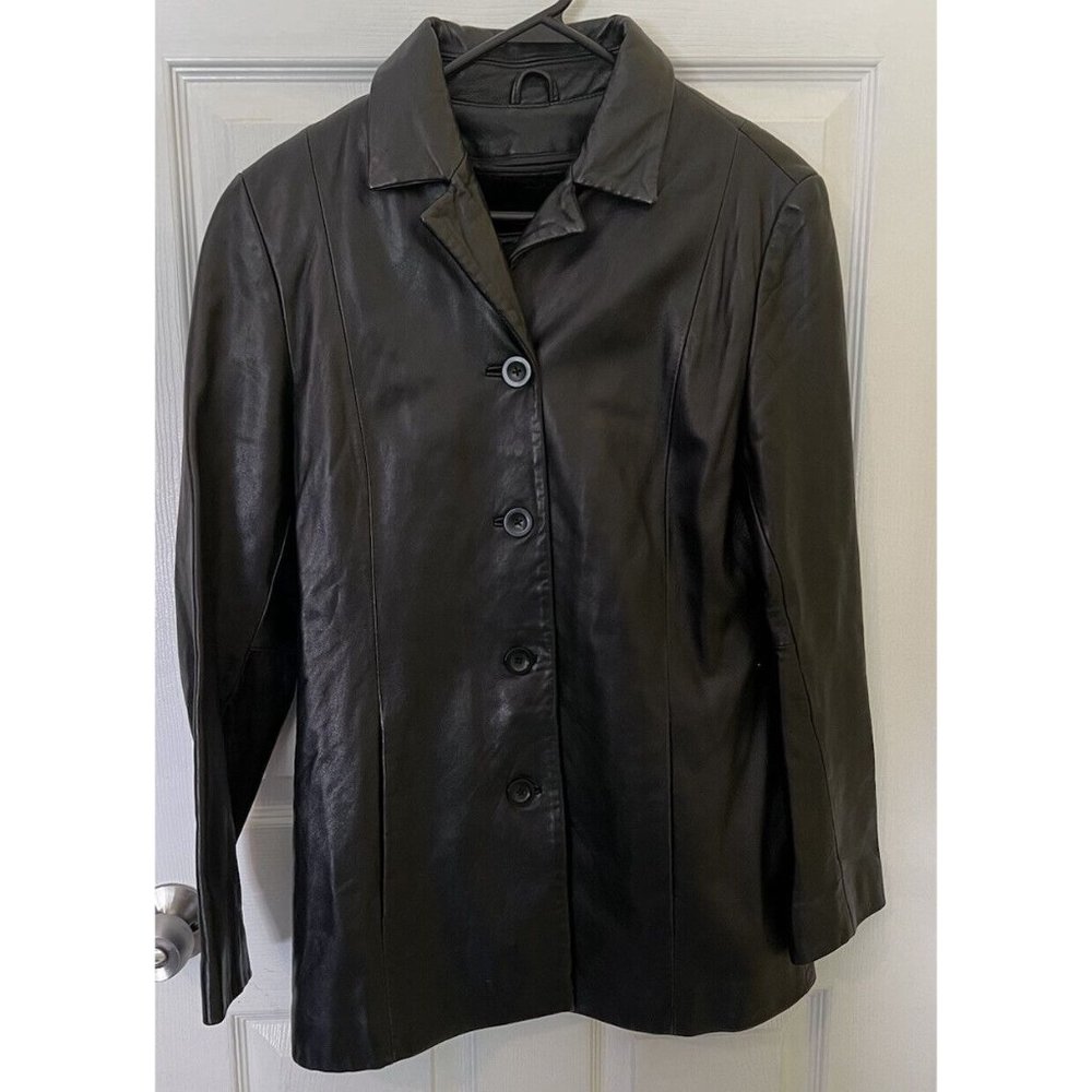 Sally & John NY Black Leather Jacket Women’s Size Medium Removable Fur Liner